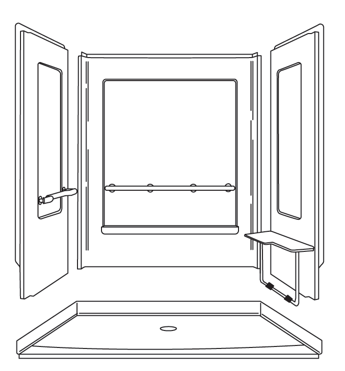 OC-SS-39-ADA 63" ADA SWIRL-GLOSS SHOWER STALL WITH SEAT - 62055125